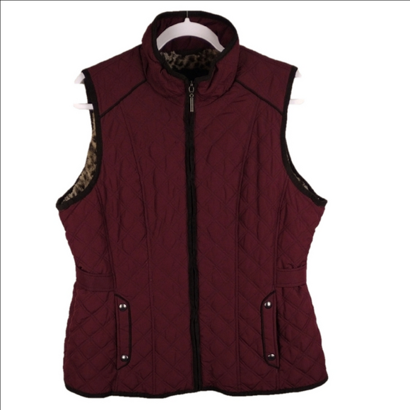 Weatherproof Jackets & Blazers - Weatherproof Burgundy Quilted Faux Fur High Collar Zip Up Outdoor Vest Jacket